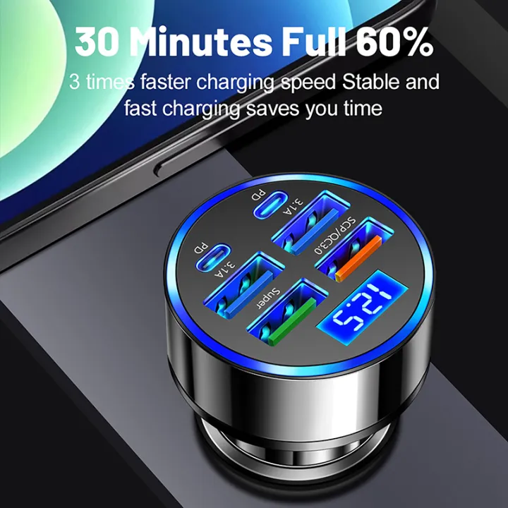100W%206-Ports%20USB%20Type-C%20Car%20Charger%20With%20Voltage%20Display%20PD%20Fast%20Charging%20Power%20Adapter%20For%20Iphone%20Android%20Smart%20Phone%20Tablet%20-%20Image%206