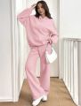 Inner Fleece Hoodie And Straight Trouser Set For Women. 