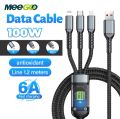 100w Transparent chip 3 In1 super fast charging Data Cable with lighting/Type c/Micro USB. 