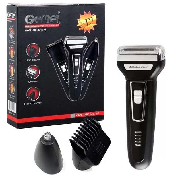 Gemei Gm-573 - 3 In 1 Rechargeable And Professional Shaver, Hair Clipper, Nose Trimmer