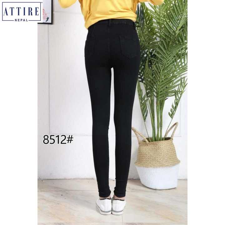 Attire%20Nepal%20Women'S%20High%20Waist%20Skinny%20Fit%20Black%20Denim%20Pants%20-%20Image%203