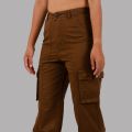 Nepster Brown High Rise Premium Straight Fancy Cotton Cargo Box Pants For Women. 