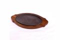 BB Triangle Shape Cast Iron Sizzler Pizza Plate and Wooden Stand | Handicrafts Wood / Wooden Oval Base Sizzler Plate with Dish Platter Serving. 