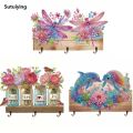 Sutuiying 1pc/Set DIY Diamond Painting Wall Hangers with Hooks Wall Mounted Fifty percent discount Wooden Coat Hook with 3 Metal Hooks Diamond Art Hooks for Keys. 