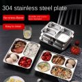 Rectangular Divided Stainless Steel Dinner Plate Thickened Deepened Fast Food Plate Stackable Lunch Container Tray Canteen. 