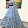 Net Lehenga With Beautiful Thread Work With Blouse And Dupatta Set. 