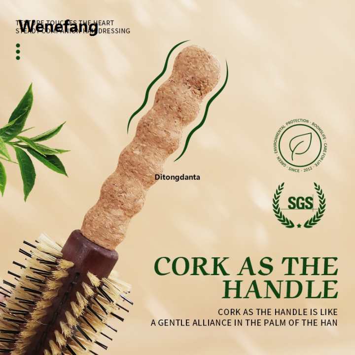 Wenefang%20Hairbrush%20Wooden%20Handle%20Comb%20Barrel%20Curl%20Hair%20Ladies%20Brush%20Handle%20Species%202%20Cork%20Wild%20Boar%20Shape%20Anti-static%20Round%20-%20Image%204