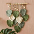 OUMERY 3X Leaf Macrame Wall Hanging Boho Room Home Decor Woven Aesthetic Wall Tapestry Home Room Wedding Decoration Green. 