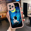 Hontinga for iPhone 15 14 13 12 11 Pro Max 6 6S 7 8 Plus X XR XS Max SE 2020 2022 Back Cover PU Leather Moon Astronaut Print Soft Silicone Edge Phone Case. 