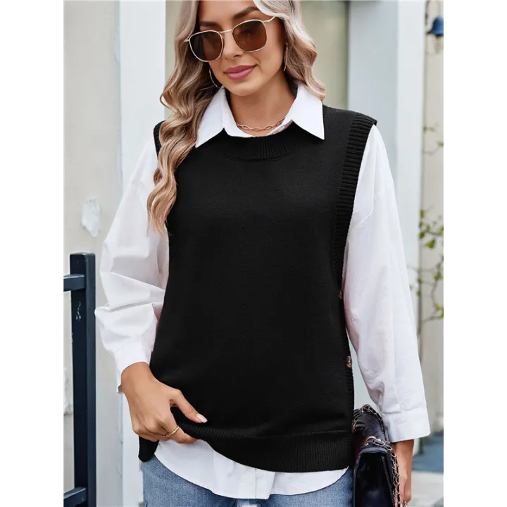 Womens%20Crew%20Neck%20Bowknot%20Solid%20Color%20Button%20Side%20Slit%20Pullover%20Tops%202025%20Cute%20Knitted%20Fashion%20Sweaters%20-%20Image%206
