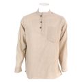 Cream Solid Buttoned Cotton Kurta Shirt For Men. 