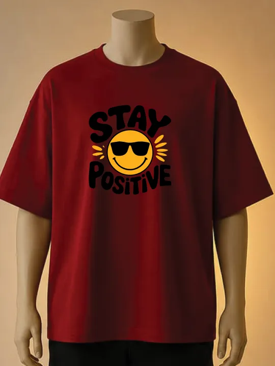 "Stay%20Positive"%20Smiley%20Graphic%20Printed%20T-Shirt%E2%80%93%20Cream,%20Maroon,%20White%20-%20Image%202