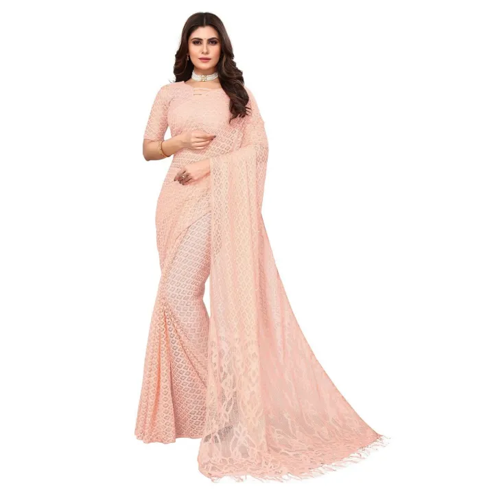 Mysa Fashions Gorgeous Designer Net Saree for Women - Peach Saree
