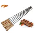 CGearuppt Kebab BBQ Stainless Steel Skewers with Wooden Handles Flat Reusable Metal Skewer Sticks with Storage Pouch 6Pcs. 