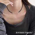 Simple and versatile, S925 sterling silver crushed silver, black onyx beaded necklace, unique personality, niche design, clavicle chain. 