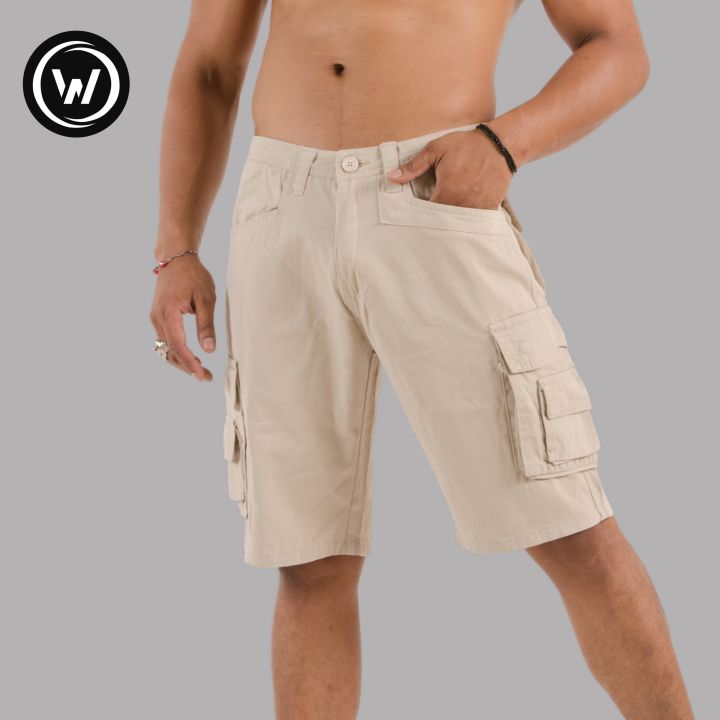 Wraon Cream  Premium Cotton Fancy Chichi Cargo Half Pant For Men - Fashion | Half Pants For Men | Men's Wear | Cotton Pants |