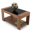 Center Table Office Tea Table With Black Glass Simple and Elegant Strong Wooden Table in Walnut Color. 