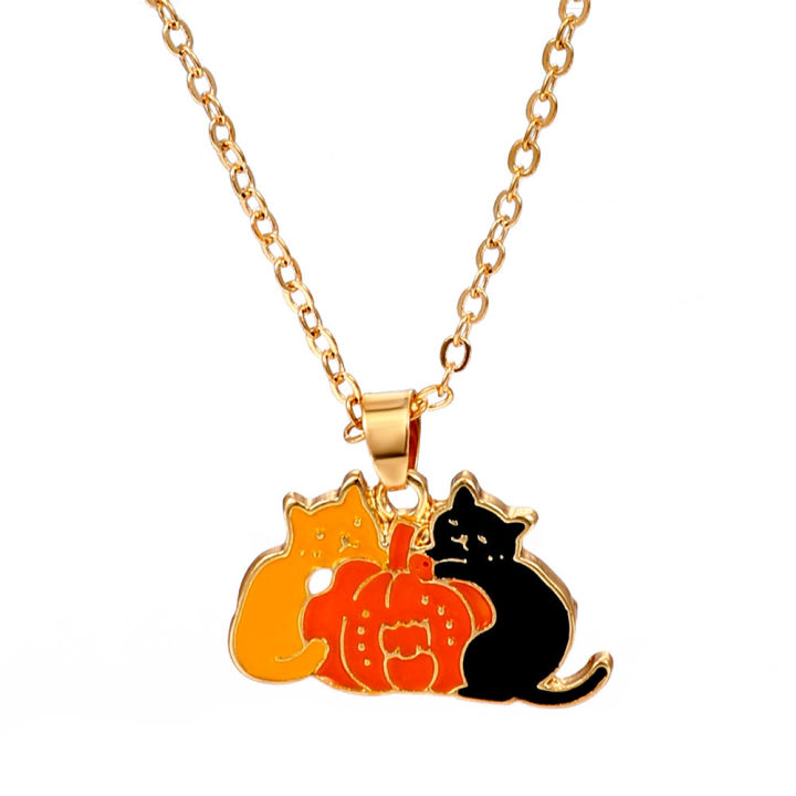 【Essential Good Item】New Cartoon Oil Dropping Cat Necklace Fashion Metal Long Necklace Clavicle Chain for Men and Women