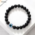 Wenefang 8mm White Cat Eye Stone Beads Evil eye Bracelet Men Tiger Eye Black Luxury Beads Turkish style Strand Bracelet For Women female Jewelry. 