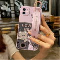 Hontinga for Realme 8 4G 8 Pro Back Cover Wrist Strap Cute Bear Printed Square Liquid Silicone Phone Case. 