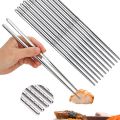 23 Cm Long Reusable Korean Chinese Stainless Steel ChopSticks 2 Pair. 