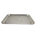 Rectangular Stainless Steel Serving Tray For Tea Coffee Fruits Appetizers Beverages And Others - 26cm x 35cm. 