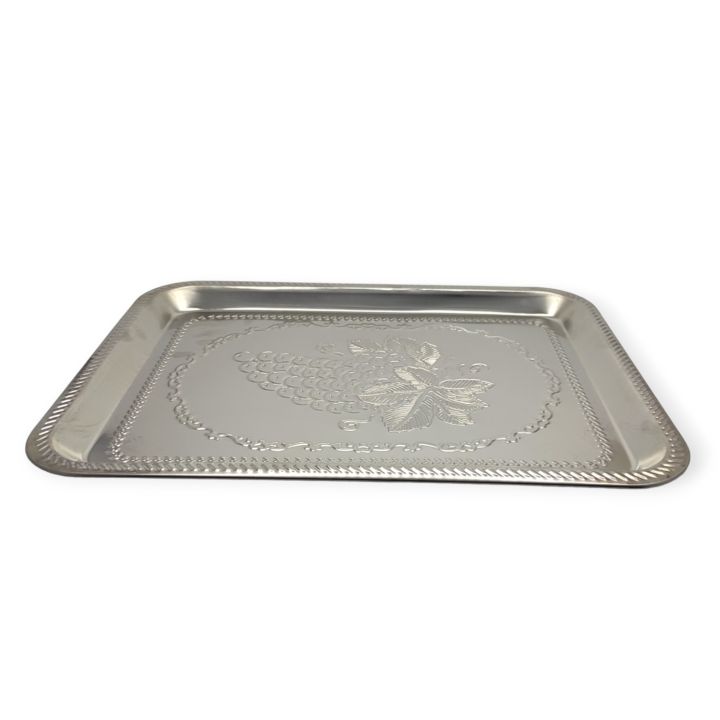 Rectangular Stainless Steel Serving Tray For Tea Coffee Fruits Appetizers Beverages And Others - 26cm x 35cm