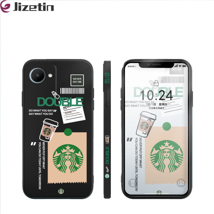 Jizetin for Realme C30 Back Cover Coffee Day Multicolor Square Soft Liquid Silicone Phone Case