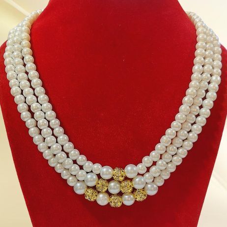Three Layer Pearl Necklace for Women 50cm Elegant Artificial Moti Mala