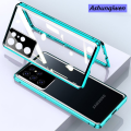 Ashunqiwen Camera Protection CaseFor Samsung Galaxy S24 Ultra Plus S23FE S23 Plus S23 Ultra Samsung S 23 S23Plus S 23+ S 23 5G Double Sided Glass Casing Flip Phone Case Magnet Metal Bumper Full 360° Protection Hard Cases Cover. 