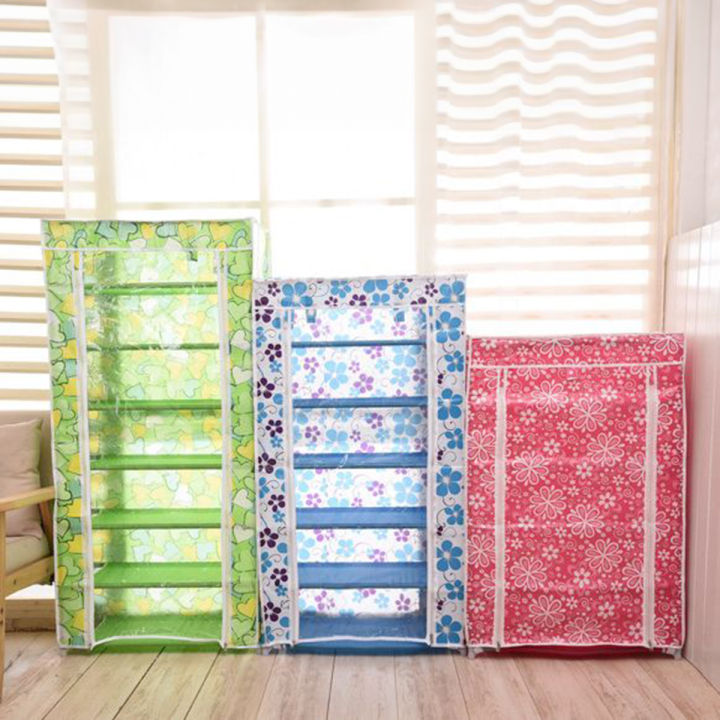 Folding / Portable Fabric Frame Shoe Rack with Water Repellent Zipper Cover in 4, 5, 6, 7, 9 layers / tiers  (Comes in random cover print)