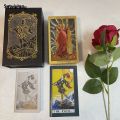 Wenefang Sutuiying Spanish Golden Foil in Box Tarot Deck Prophecy Cards Hot Selling for 2025 Beginners with 2-Languages Guidebook 12x7cm Toro Taro. 