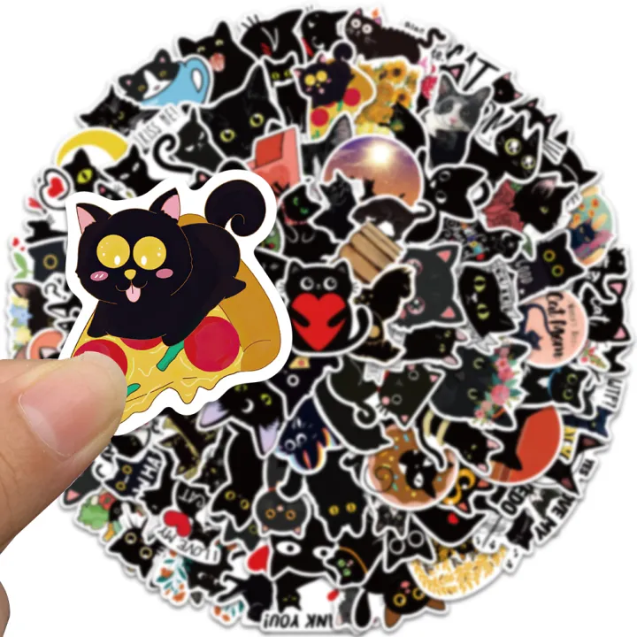 100pcs%20Cartoon%20Black%20Cat%20Stickers%20Scrapbook%20Phone%20Guitar%20Laptop%20Luggage%20Cool%20Waterproof%20Sticker%20Children%20Classic%20Sticker%20-%20Image%202