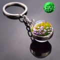 Luminous Flower Keyring Rose Lotus Cherry Blossoms Sunflower Keychain Glass Ball Pendant Jewelry Gift for Women Cute Key Chain. 
