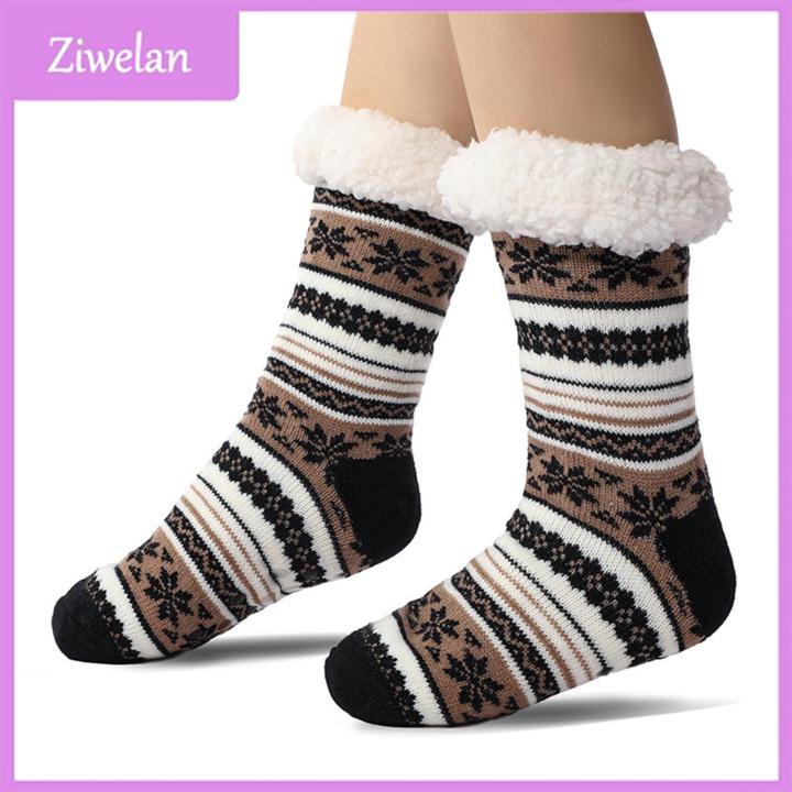 Ziwelan Slipper Socks with Extra Soft Lining Cozy Winter Slipper Socks with Non-slip Grips for Men Women Ultra Thick Cashmere Warm Fuzzy Home Socks Silicone Grip Slipper Socks for Women