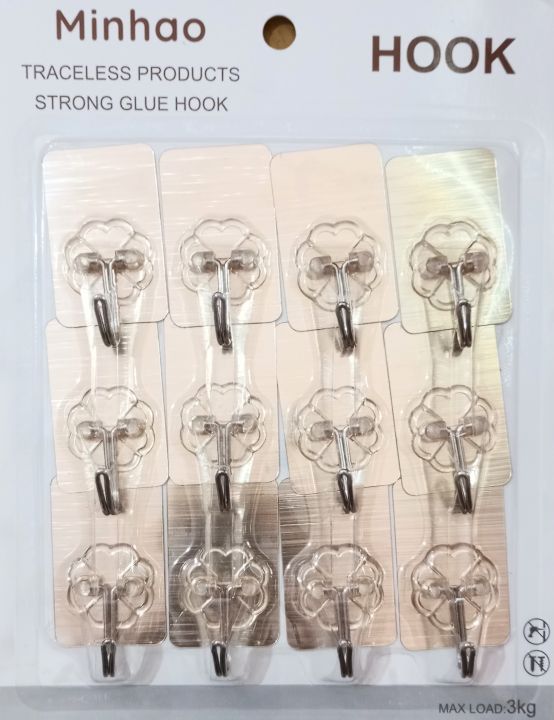 Minhao Tracless Strong Glue Hook Max. Load 3 Kg 12 Pieces