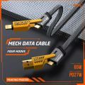 4 in 1 Fast Charging Cable (Type C/USB A/Lightning) Dual Type C PD 27W 65W Nylon Braided Cable | Flat Braided i-Phone Charging Cable with Velcro Multi Charging Cable Combo Type C/USB-A Ports. 