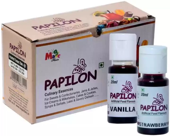 Papilon Culinery Essences Assorted 20ml, Pack of 10 (Vanilla, Chocolate, Cardamom, Butterscotch, Pista, Mango, Pineapple, Rose, Strawberry, Dum Biryani)