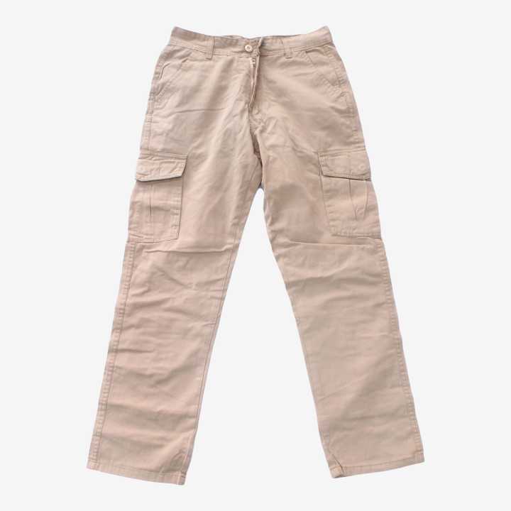 Cream Brown Cotton Cargo Pant For Men