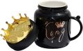 Crowned Black/Red King Queen Printed Couple Ceramic Cup. 