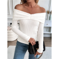 Women'S Off the Shoulder Sweater Long Sleeve Knit Fall Pullover Tops Winter Going Out Outfits. 
