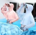 Breathable Sports Cloak Style Long Sleeve Jacket Anti-UV Large Brim Hat Riding Sunscreen Hoodie Cooling Crop Top For Women. 