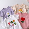 Korean children's clothing for girls, new Korean flower print, short sleeves, foreign style baby girl, forest summer cool T-shirt tide. 