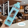 Square Water Bottle with Straw 900ML Reusable Leakproof Anti Slip for Home Office. 