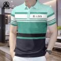 【Oufisun】Striped Polo Shirts For Mens Business Polo Shirt Slim Short-Sleeved Polo Men's Top Breathable Men's Shirt. 
