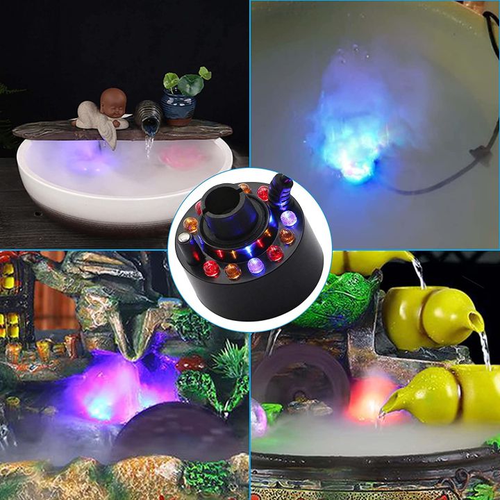 12 LED Multicolor Changing Mist Maker Fogger Water Fountain Pond Fog Machine Atomizer Air Humidifier