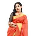 SOCH Orange Cotton Plain Golden Border Design Saree For Women. 
