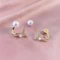 Pearl Stone Tail Design Double Ring Stud Earring For Women. 