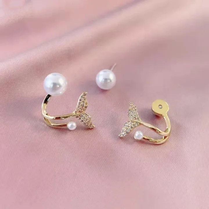Pearl%20Stone%20Tail%20Design%20Double%20Ring%20Stud%20Earring%20For%20Women%20-%20Image%203