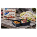 Disposable Two Compartment  Black Tray With Lid 50pcs/pkt  Size: 21cm*15 cm. 